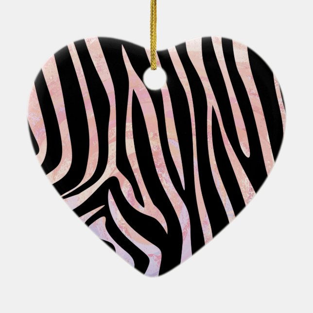 Zebra Black and Pink Print Ceramic Ornament (Back)