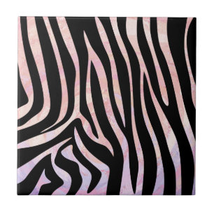Zebra Black and Pink Print Ceramic Tile