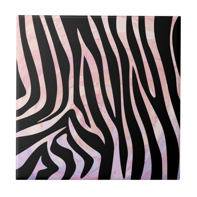 Zebra Black and Pink Print Ceramic Tile (Front)