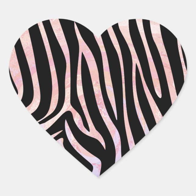 Zebra Black and Pink Print Heart Sticker (Front)