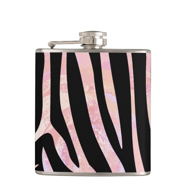 Zebra Black and Pink Print Hip Flask (Front)