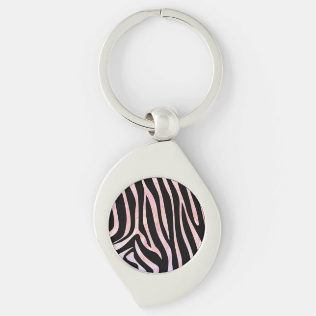 Zebra Black and Pink Print Key Ring (Front)