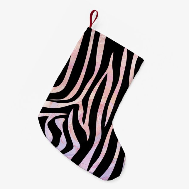 Zebra Black and Pink Print Small Christmas Stocking (Front (Hanging))