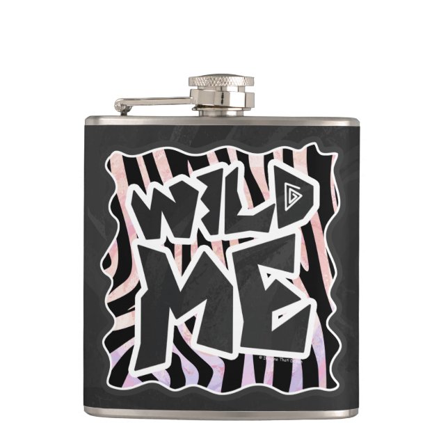 Zebra Black and Pink Wild me Hip Flask (Front)