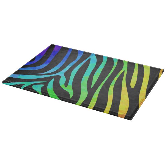 Zebra Black and Rainbow Print Cutting Board (Corner)