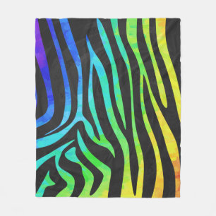 Zebra Black and Rainbow Print Fleece Blanket