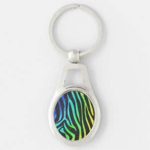 Zebra Black and Rainbow Print Key Ring