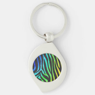 Zebra Black and Rainbow Print Key Ring