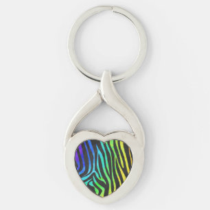 Zebra Black and Rainbow Print Key Ring
