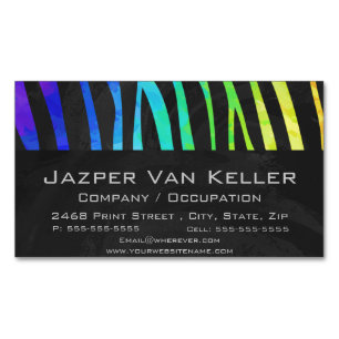 Zebra Black and Rainbow Print Magnetic Business Card
