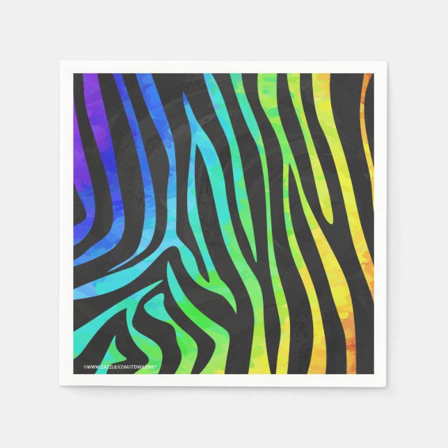 Zebra Black and Rainbow Print Napkin (Front)