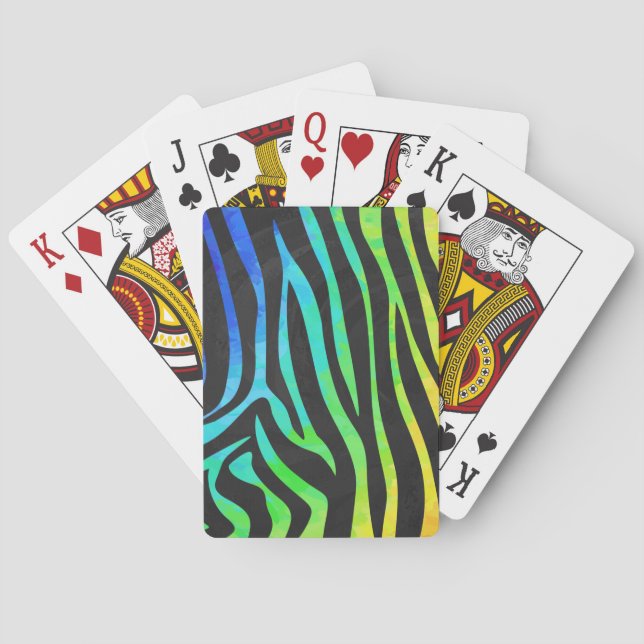 Zebra Black and Rainbow Print Playing Cards (Back)