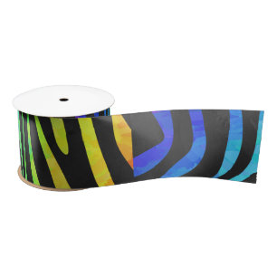 Zebra Black and Rainbow Print Satin Ribbon