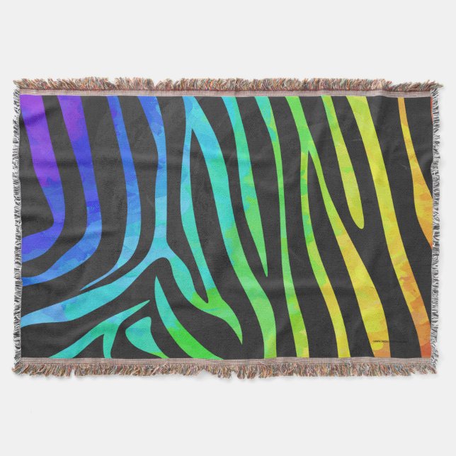 Zebra Black and Rainbow Print Throw Blanket (Front)