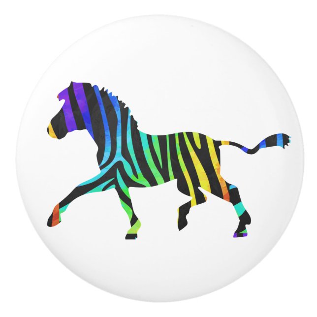 Zebra Black and Rainbow Silhouette Ceramic Knob (Front)
