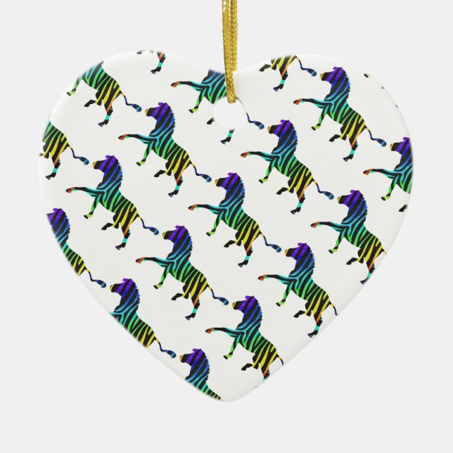 Zebra Black and Rainbow Silhouette Ceramic Ornament (Front)