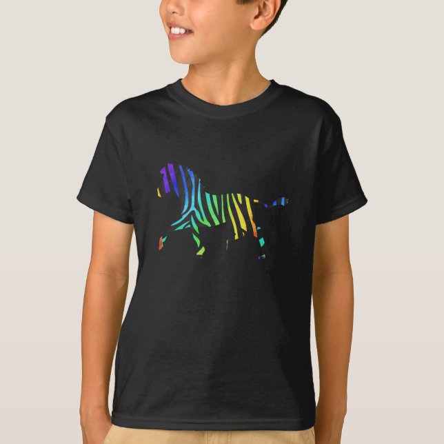 Zebra Black and Rainbow Silhouette T-Shirt (Front)