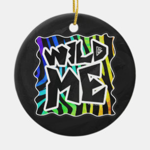 Zebra Black and Rainbow Wild Me Ceramic Ornament