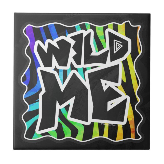 Zebra Black and Rainbow Wild Me Ceramic Tile (Front)