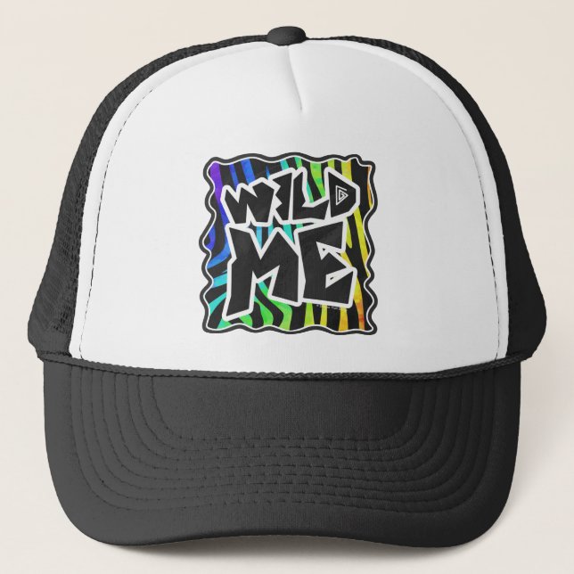 Zebra Black and Rainbow Wild Me Trucker Hat (Front)