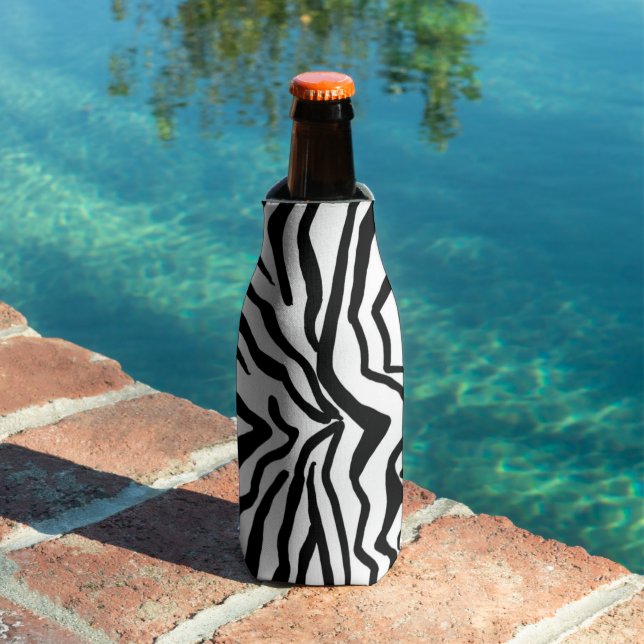 Zebra Black And White Hide Fur Pattern  Bottle Cooler (In Situ Pool)