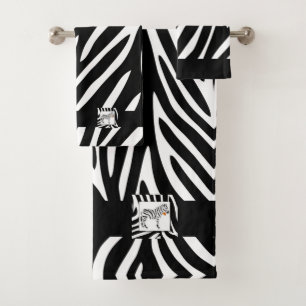 Zebra Black and White Jungle Safari Theme Bath Towel Set