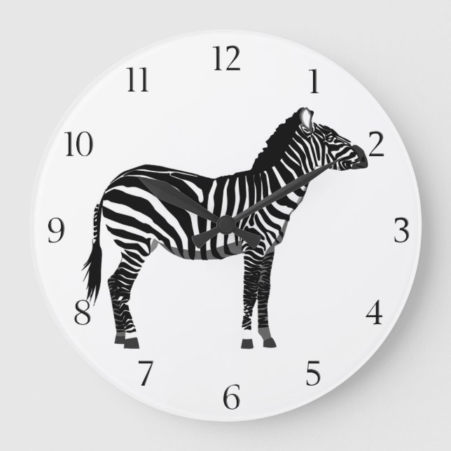 Zebra - Black and White Large Clock (Front)