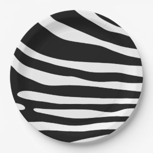 Zebra black and white print paper plate