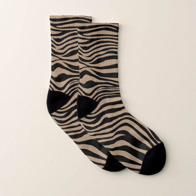 Zebra black brown safari jungle print pattern chic socks (Pair)