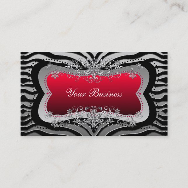 Zebra Black Red Silver Elegant Business Card (Front)