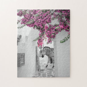 Zebra Black White Courtyard Art  Jigsaw Puzzle