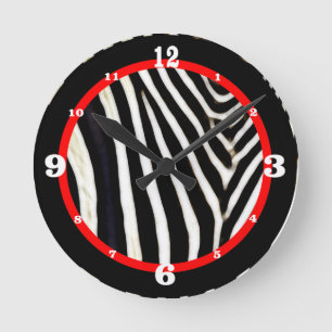 Zebra- Black & White Round Clock