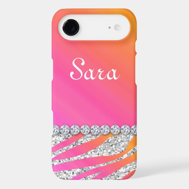 Zebra Bling iPhone 6 case Cute Orange Pink (Back)