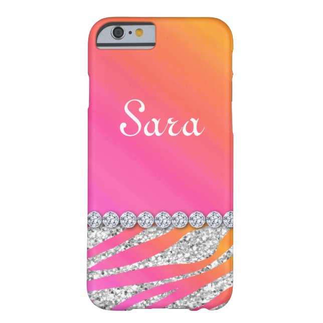 Zebra Bling iPhone 6 case Cute Orange Pink (Back)