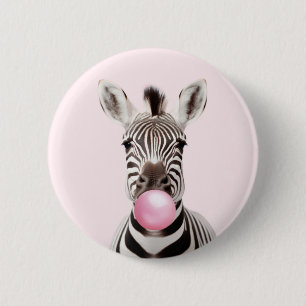 Zebra Blowing Pink Bubble Gum Playful Digital Art 6 Cm Round Badge