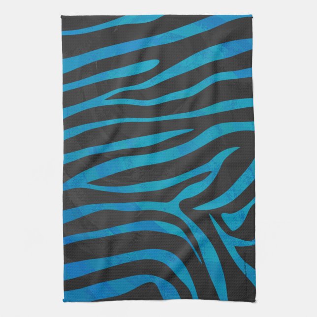 Zebra Blue and Black Print Tea Towel (Vertical)