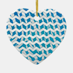 Zebra Blue and White Chevron Ceramic Tree Decoration