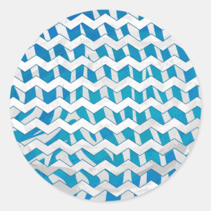 Zebra Blue and White Chevron Classic Round Sticker