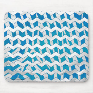 Zebra Blue and White Chevron Mouse Pad