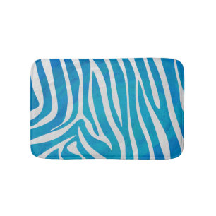 Zebra Blue and White Print Bath Mat
