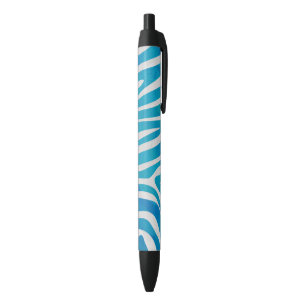 Zebra Blue and White Print Black Ink Pen