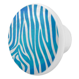 Zebra Blue and White Print Ceramic Knob