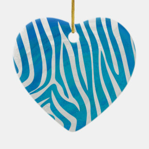 Zebra Blue and White Print Ceramic Ornament