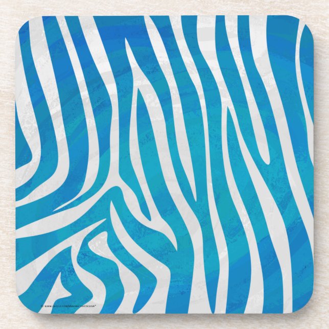 Zebra Blue and White Print Coaster (Front)
