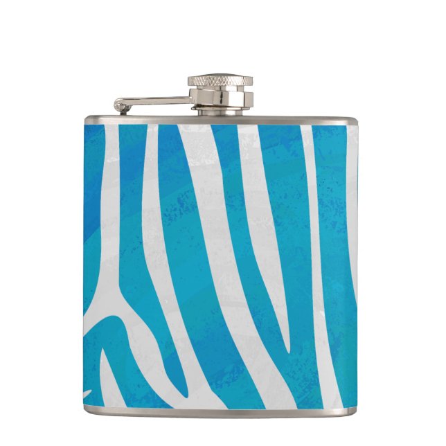 Zebra Blue and White Print Hip Flask (Front)