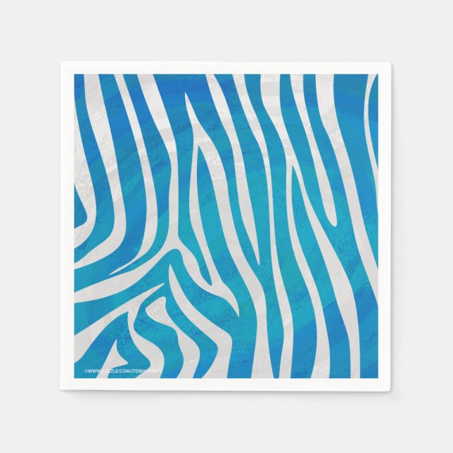 Zebra Blue and White Print Napkin (Front)