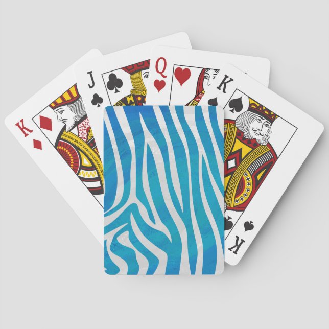 Zebra Blue and White Print Playing Cards (Back)