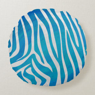 Zebra Blue and White Print Round Cushion