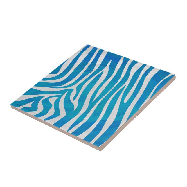 Zebra Blue and White Print Tile (Side)