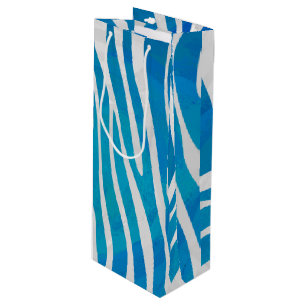 Zebra Blue and White Print Wine Gift Bag